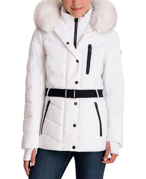 michael kors belted faux-fur trim hooded parka|benson faux fur trim parka.